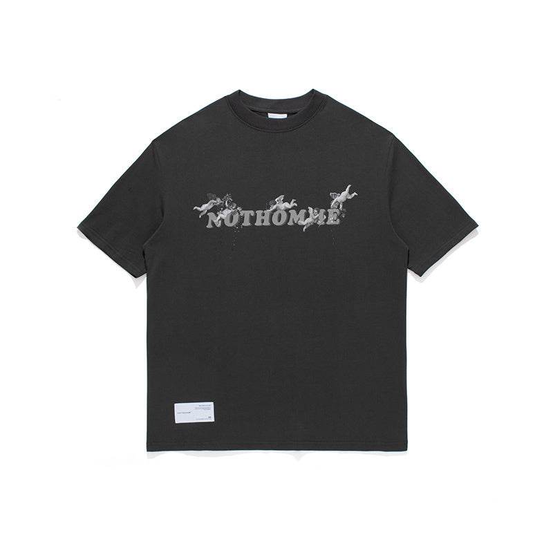 Round Neck Loose Short Sleeve Printed T-shirt For Men And Women Dark Grey MuddyStock