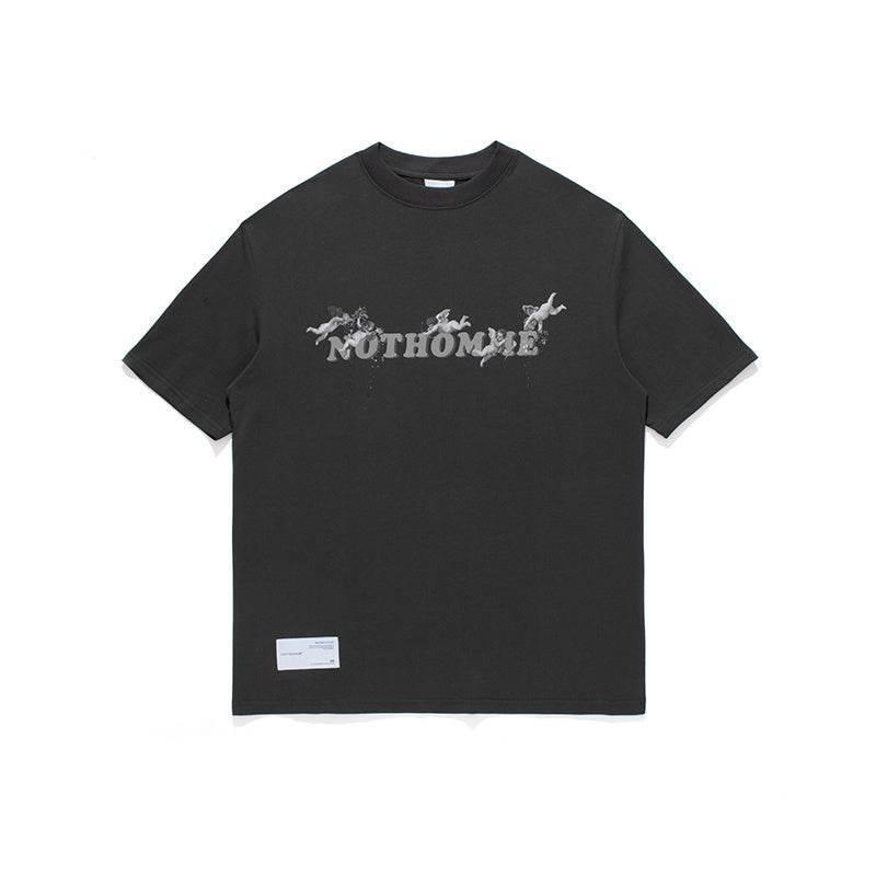 Round Neck Loose Short Sleeve Printed T-shirt For Men And Women Dark Grey