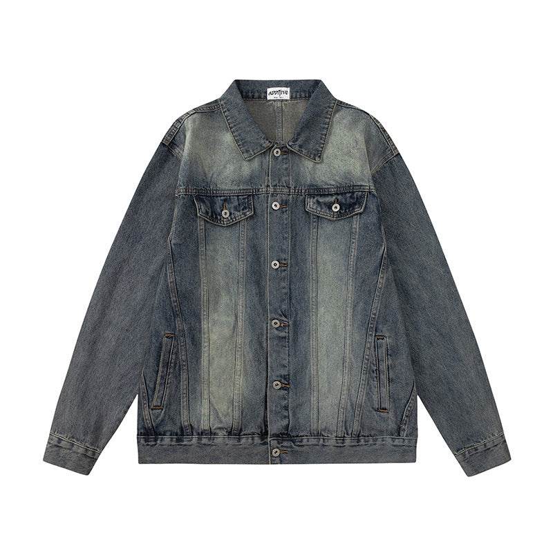 Washed And Worn Denim Clothes Jacket Men's Punk Blue MuddyStock