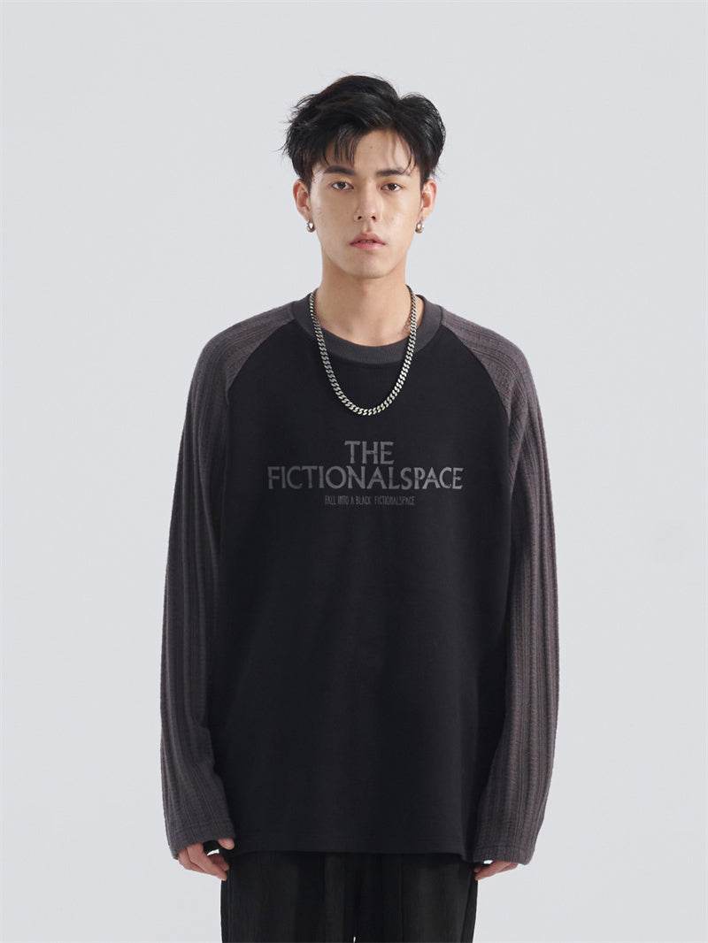 Jacquard Sleeve Long Sleeve Loose T-Shirt For Men MuddyStock