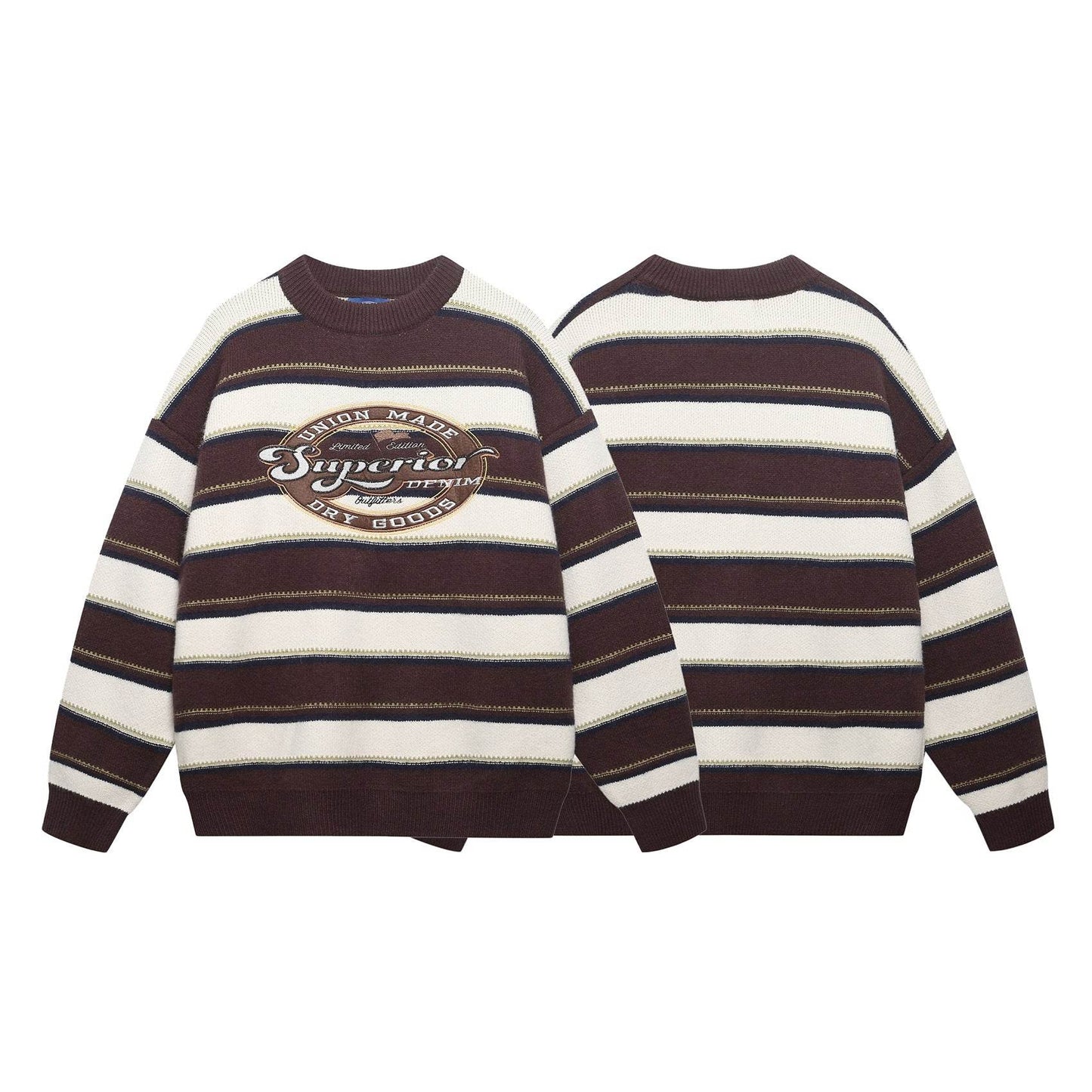 Letter Embroidery Striped Round Neck Sweater For Men | MuddyStock Originals MuddyStock