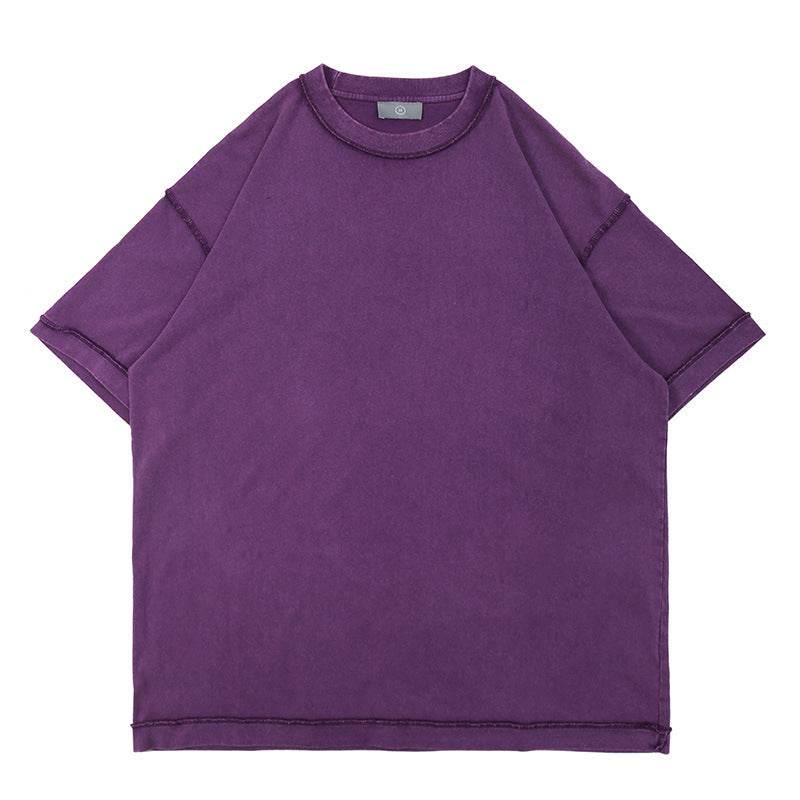 Heavy-duty Washed Reverse Short-sleeved Men Purple MuddyStock