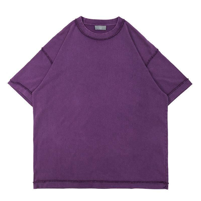 Heavy-duty Washed Reverse Short-sleeved Men Purple
