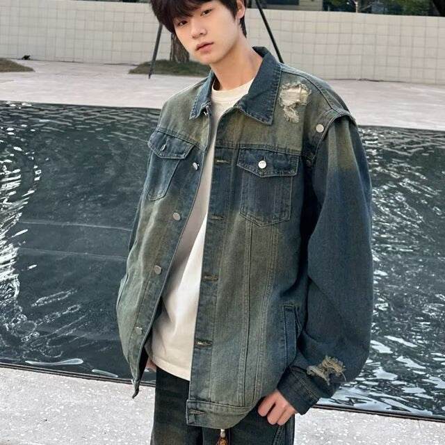Water washed distressed denim jacket for men | MuddyStock Originals MuddyStock