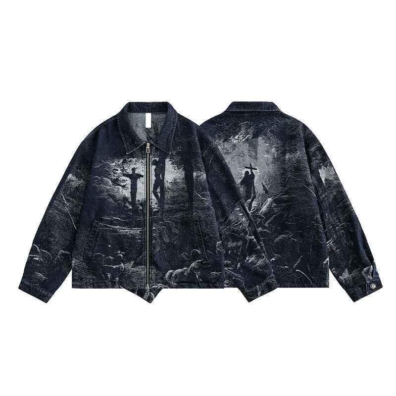 Women's American-style Retro Back Printed Denim Jacket For Women