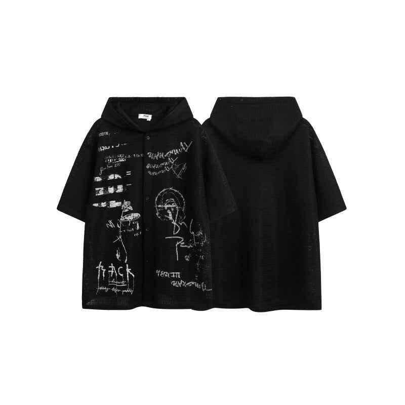 Hand drawn graffiti men's and women's loose hooded shirt | MuddyStock Originals