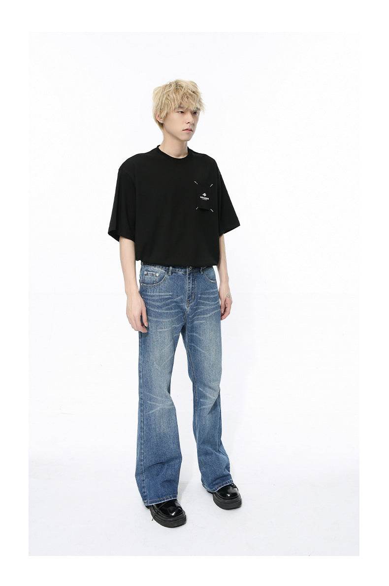 Retro Slimming Water Ripple Slightly Flared Washed Jeans MuddyStock