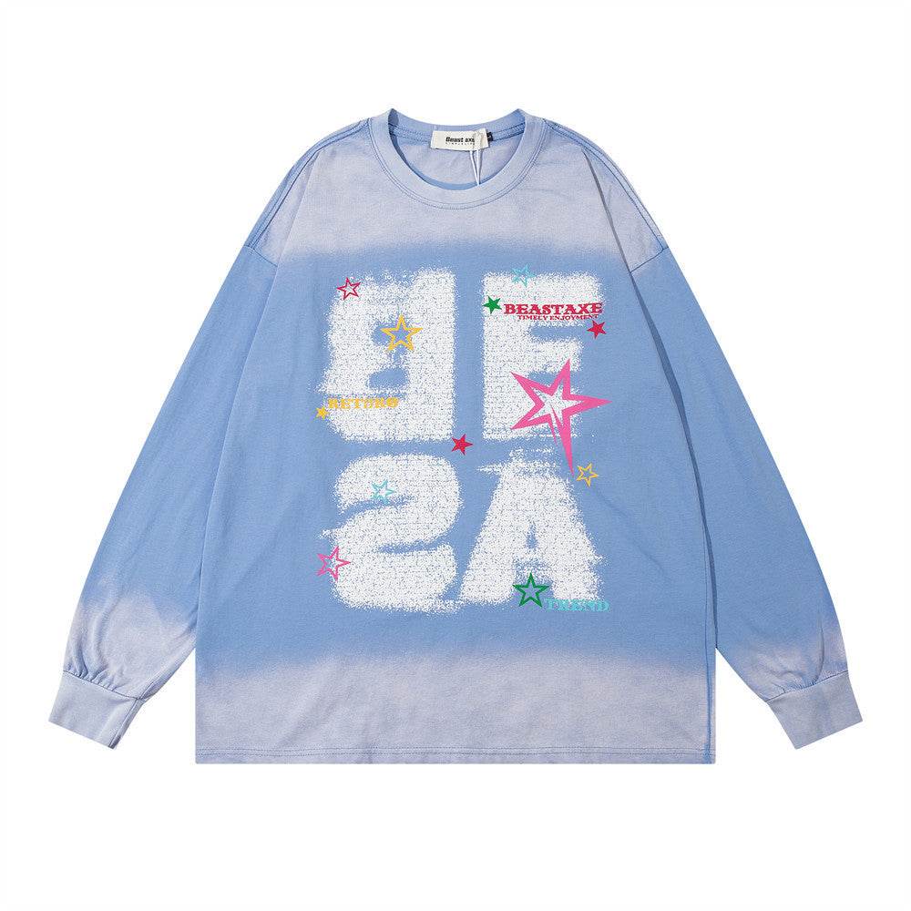 Fashion Letter Printed Cotton T-shirt For Both Men And Women Blue MuddyStock