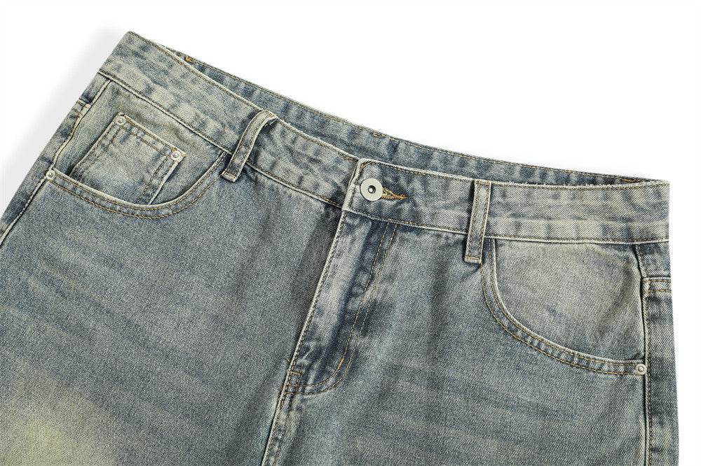 Washed Wear-white Straight Jeans For Men And Women MuddyStock