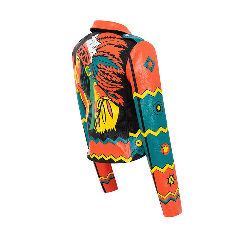 Graffiti Print Motorcycle Leather Jacket For Women