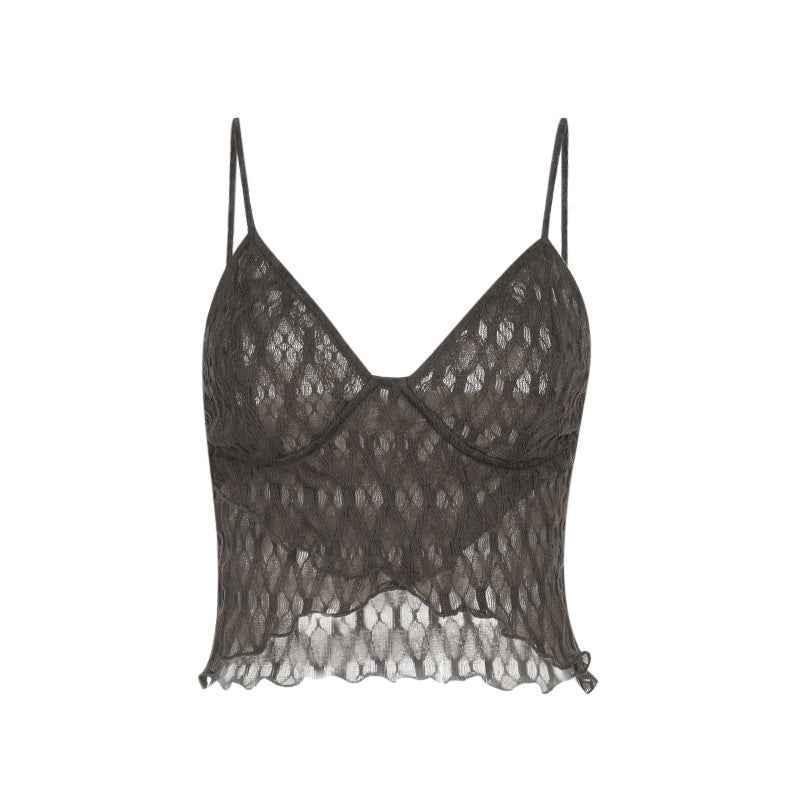Slim fit V-neck irregular lace camisole top for women | MuddyStock Originals