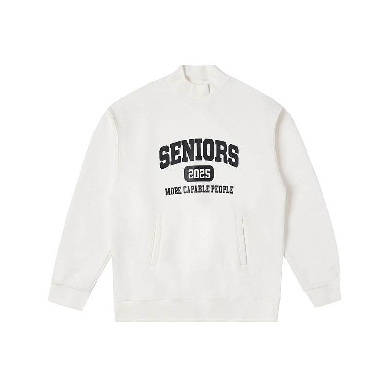 Printed Turtleneck Round Neck Sweater For Men And Women White MuddyStock