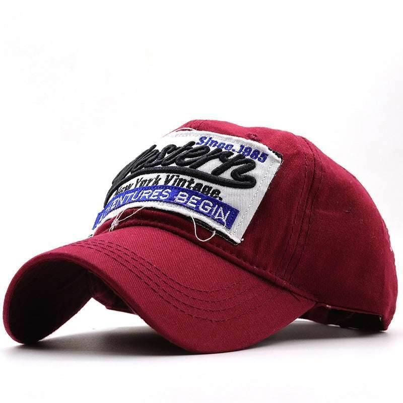 Big Alphabet Embroidery Baseball Washed Old Hat Wine Red Adjustable
