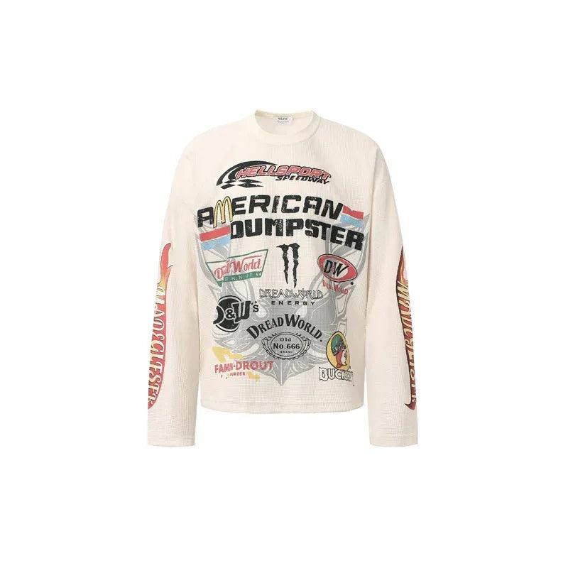 Street Style Hip-Hop Printed Biker Long Sleeve T-Shirt for Men And Women | MuddyStock Originals Apricot