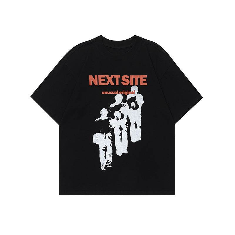 Character Abstract Graphic Print Crew Neck Short Sleeve For Women Black MuddyStock
