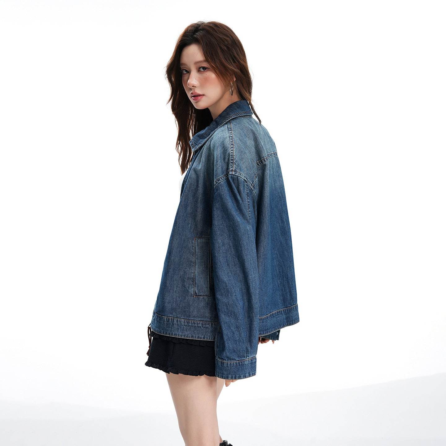 Denim Loose Zip-Up Vintage Denim Jacket for Women | MuddyStock Originals MuddyStock
