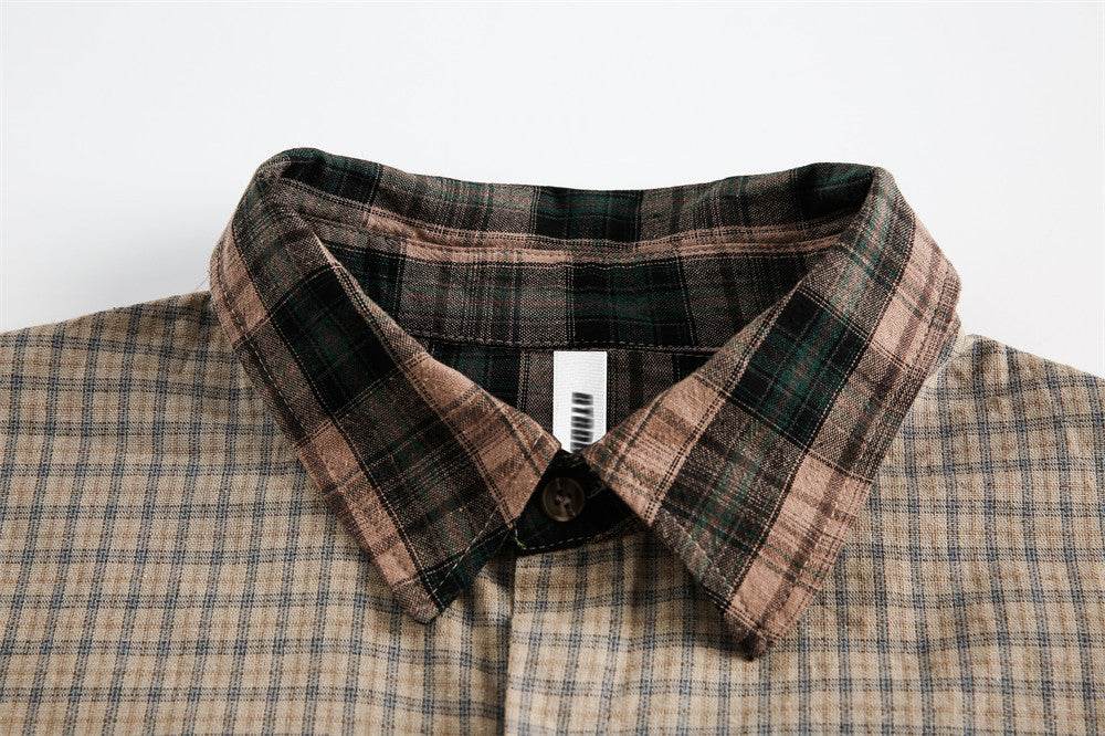 Color Matching Short Sleeve Plaid Shirt For Men And Women MuddyStock