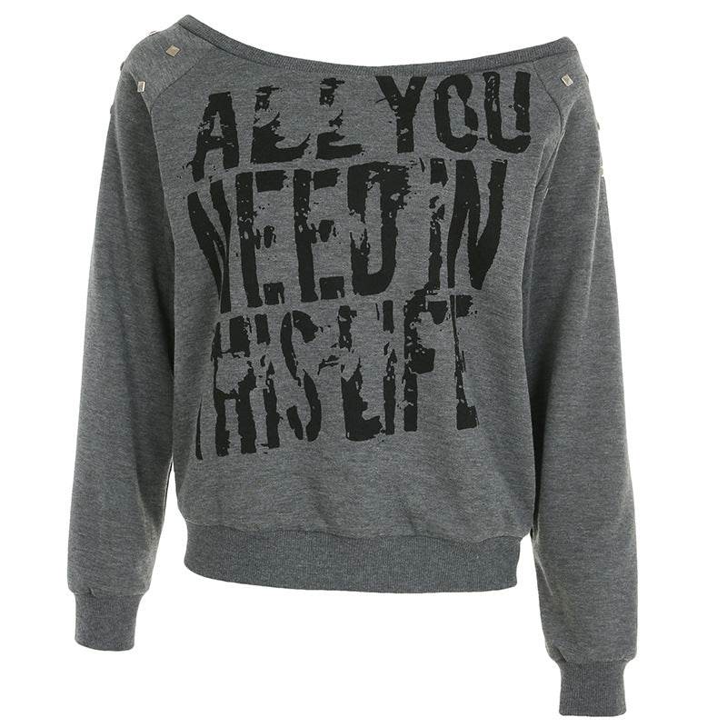 Loose Off-Shoulder Long Sleeve Top For Women | MuddyStock Originals Dark Grey MuddyStock