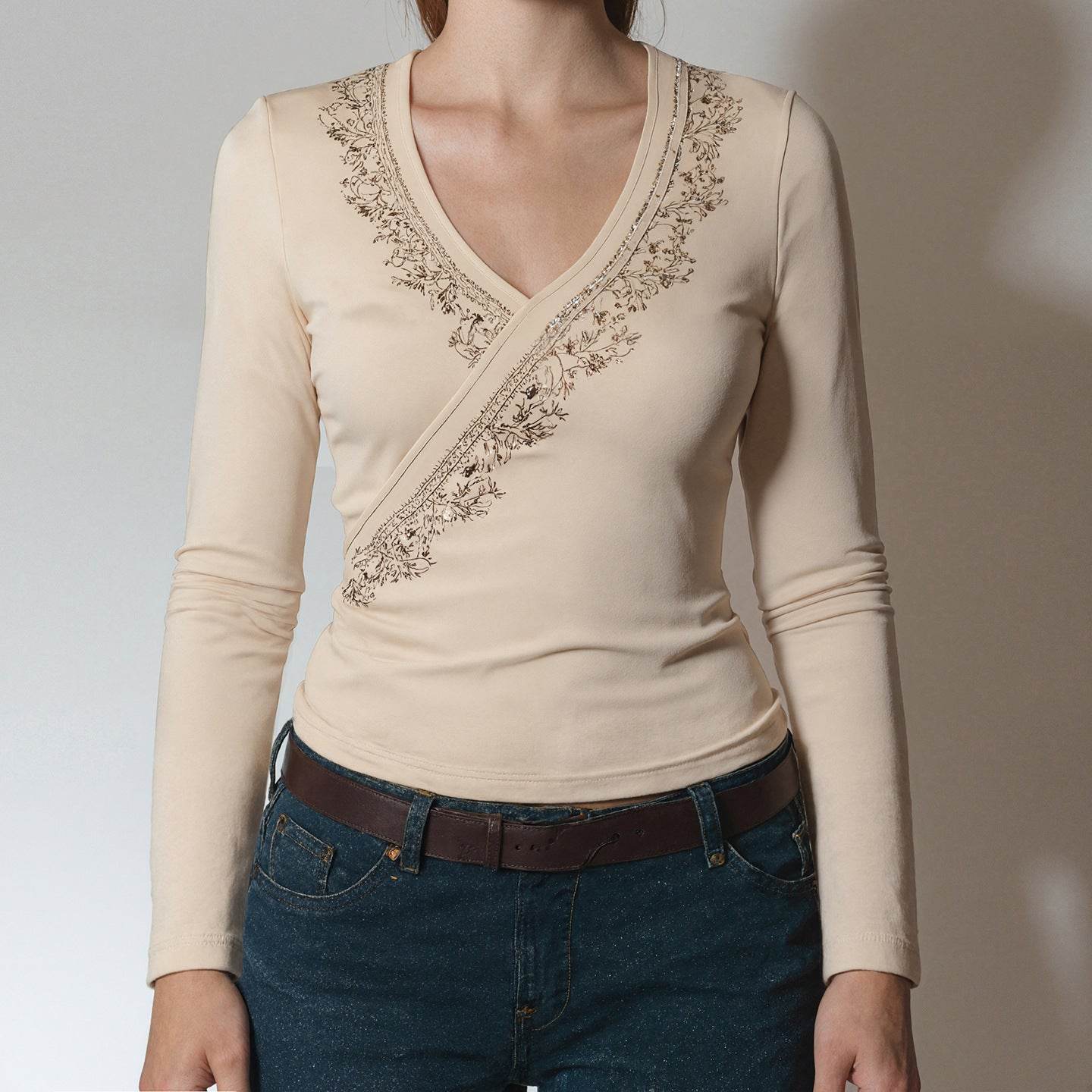 Vintage floral print cross V-neck long sleeved top | MuddyStock Originals MuddyStock