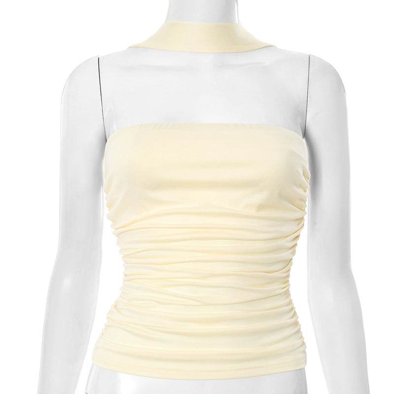Women's Halter Ribbon Tube Top Vest Light Yellow MuddyStock