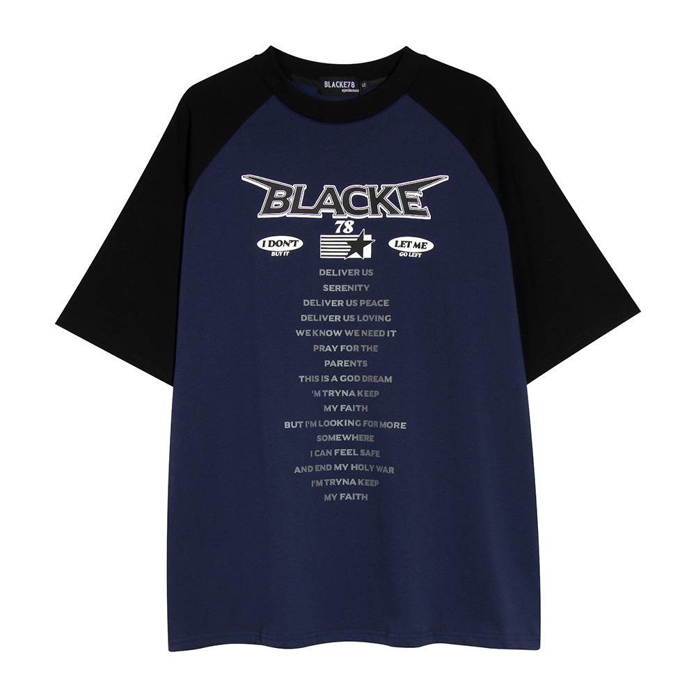 Letter Print Short-sleeve T-shirt Men Navy Blue MuddyStock
