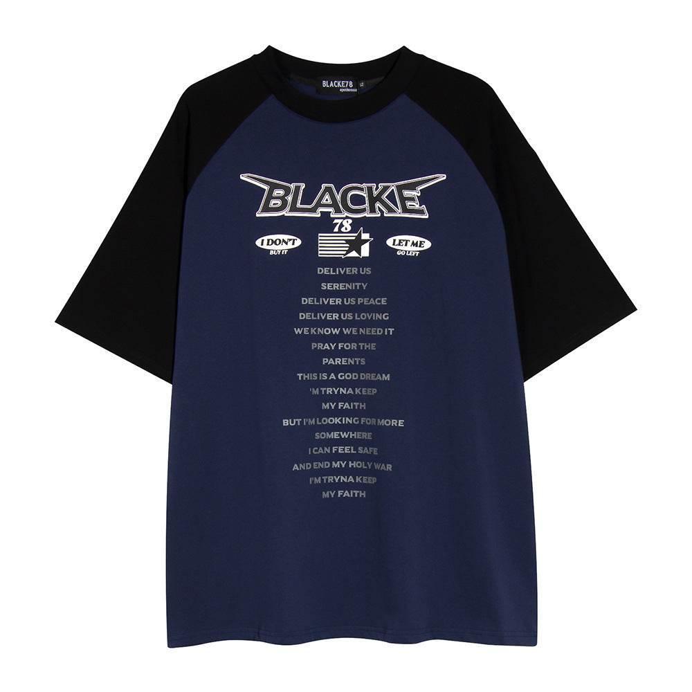 Letter Print Short-sleeve T-shirt Men Navy Blue