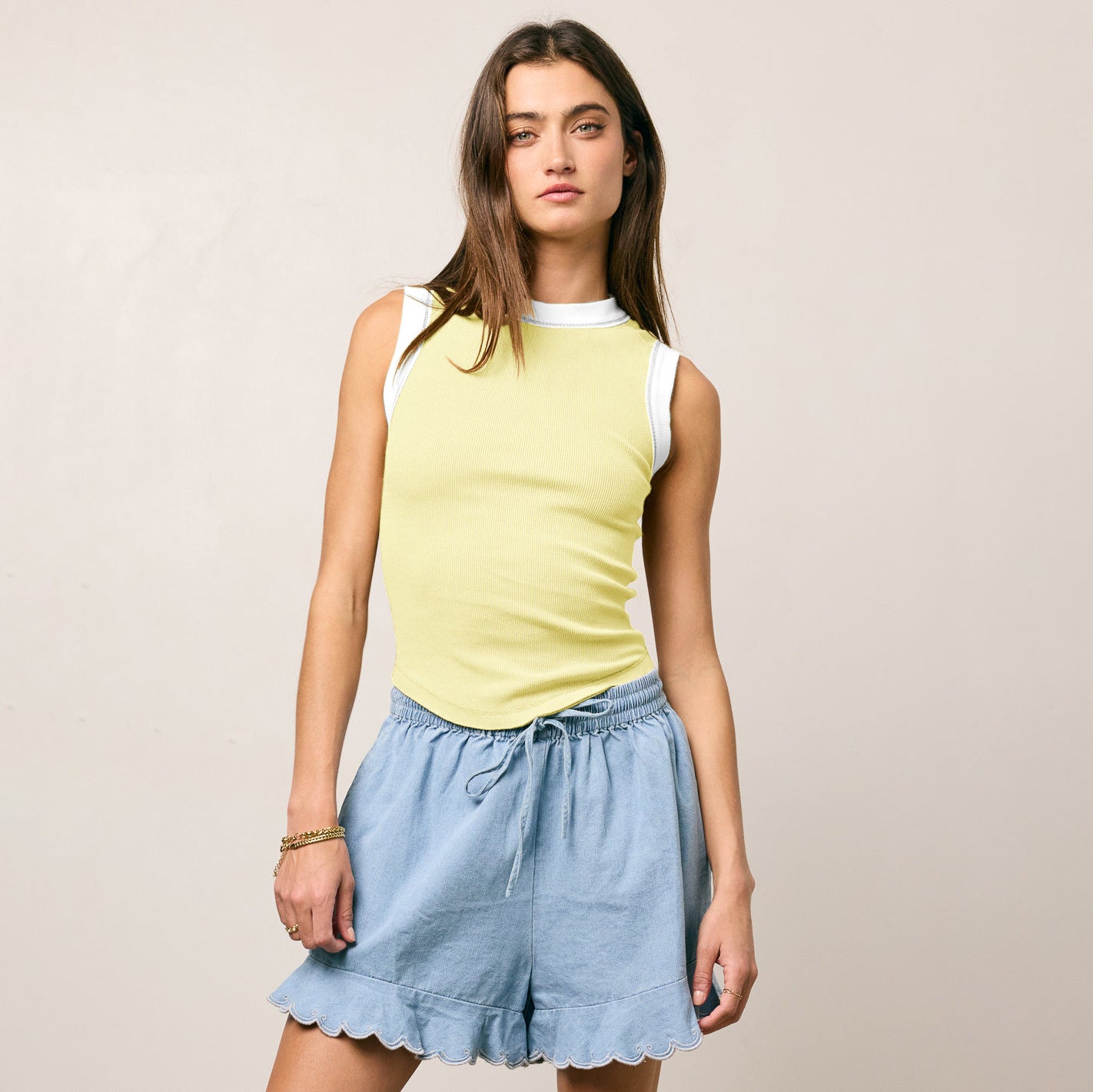 Crew Neck Sleeveless Tank Top For Women | MuddyStock Originals E25B1680-049#Light Yellow MuddyStock