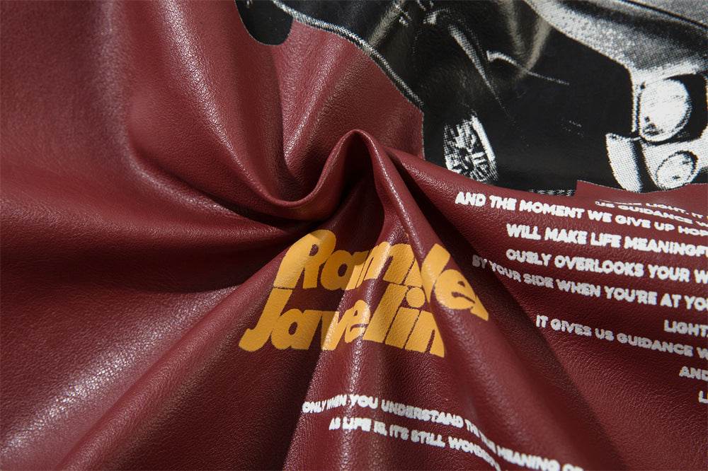 Retro Car Printing Loose Lapels Leather Coat For Both Men And Women MuddyStock