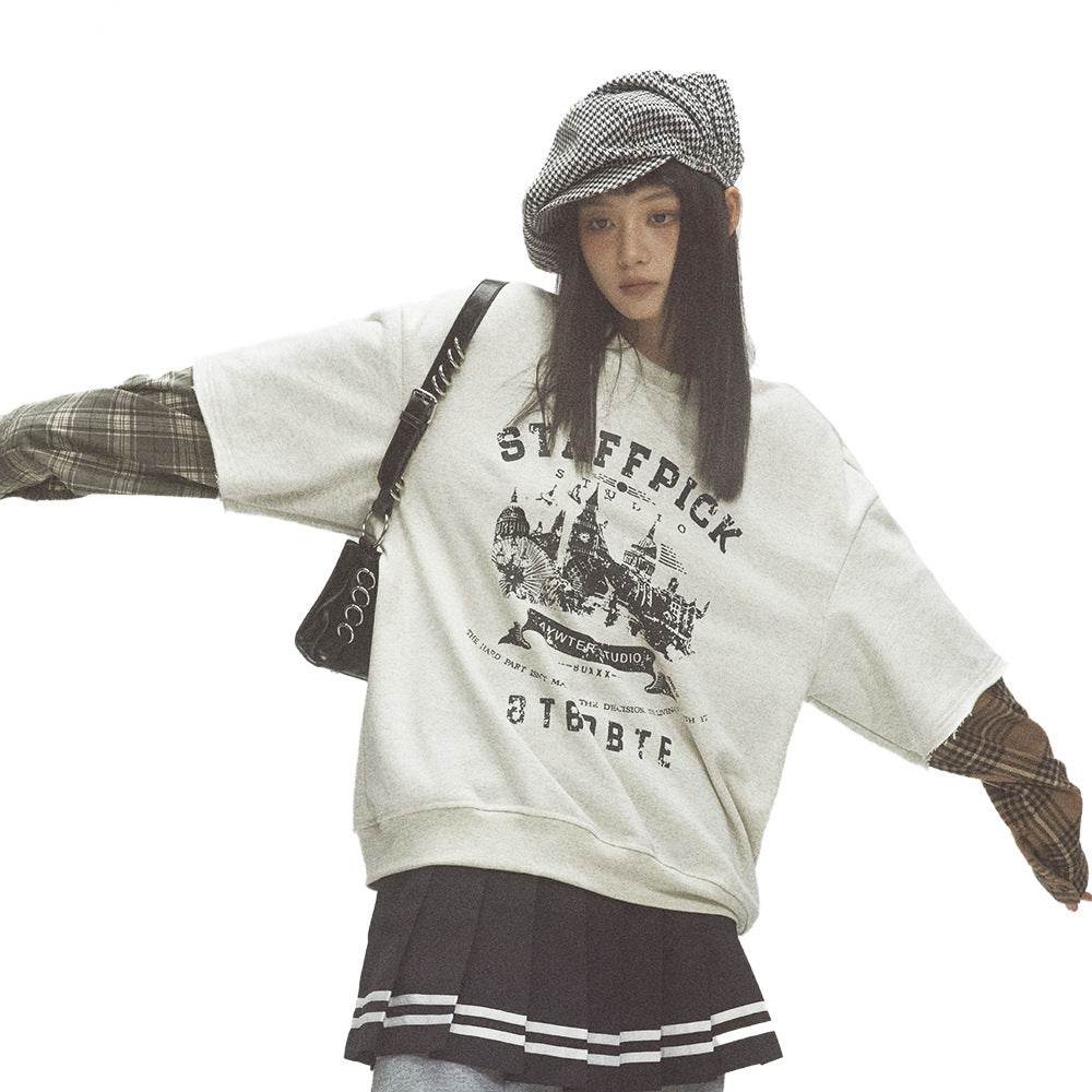 Retro City Printed Crew Neck Sweatshirt For Women MuddyStock