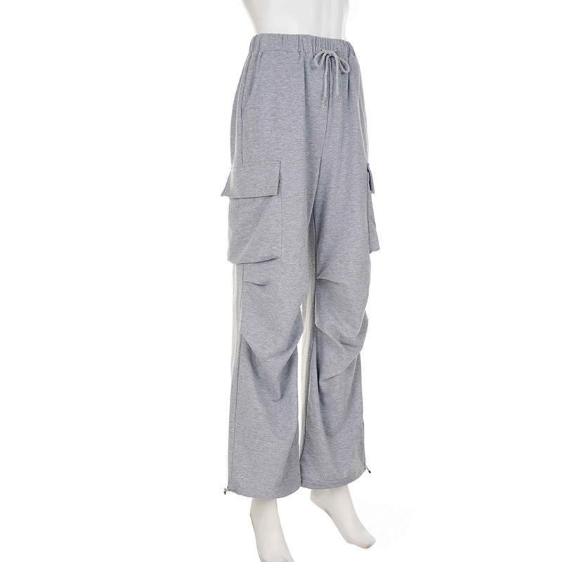 Autumn Sports Style Elastic Waistband Lace-up Casual Trousers