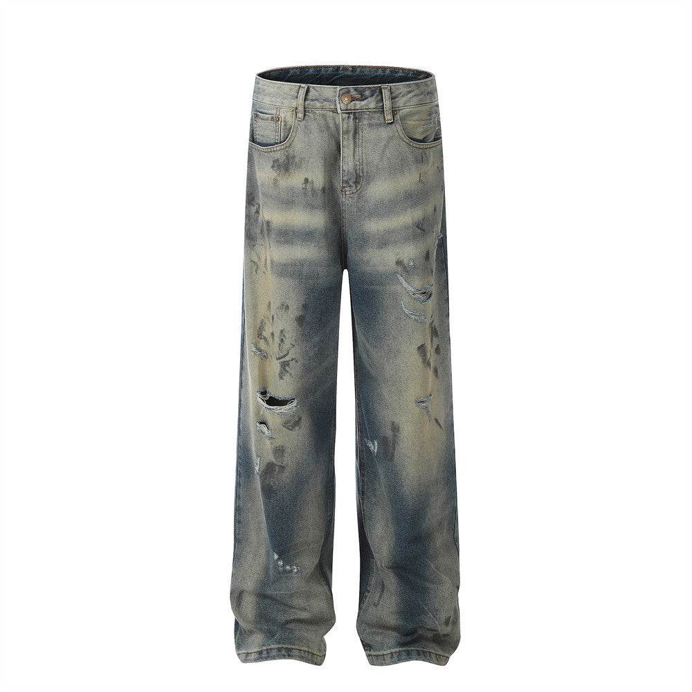 Distressed Dirty Ripped Jeans For Men Blue MuddyStock