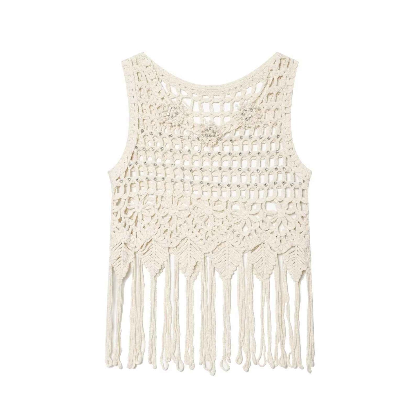 Brick inlaid tassel knitted sleeveless vest for women | MuddyStock Originals