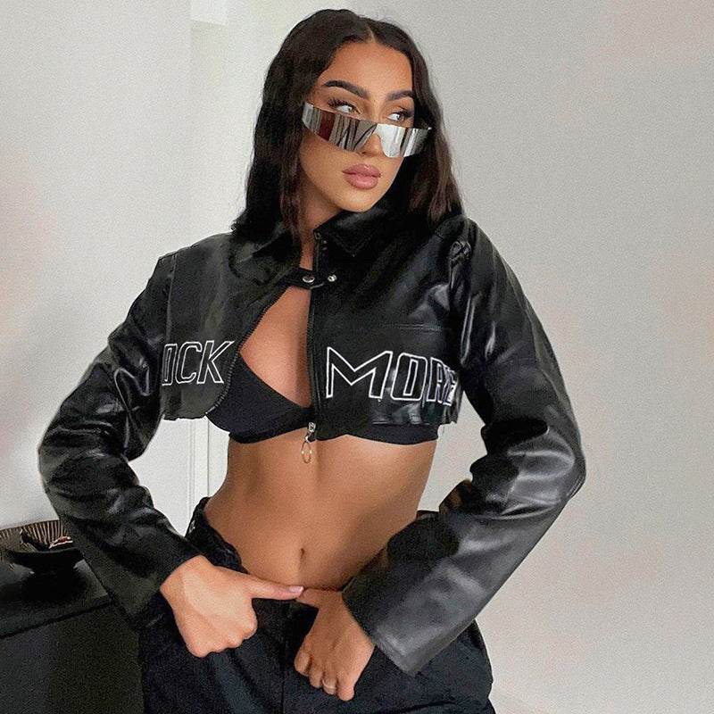 Letter Print Spliced Short Jacket For Women | MuddyStock Originals MuddyStock