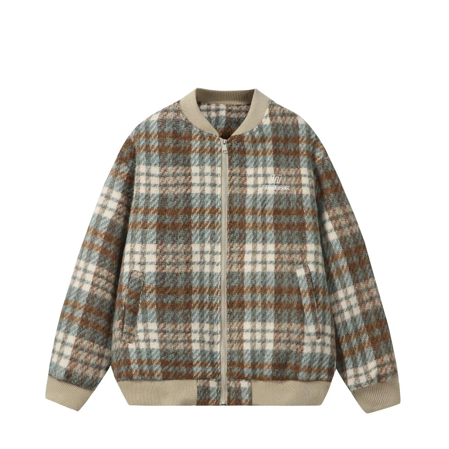 Color-Blocked Plaid Versatile Baseball Jacket For Men And Women | MuddyStock Originals Blue Stripe
