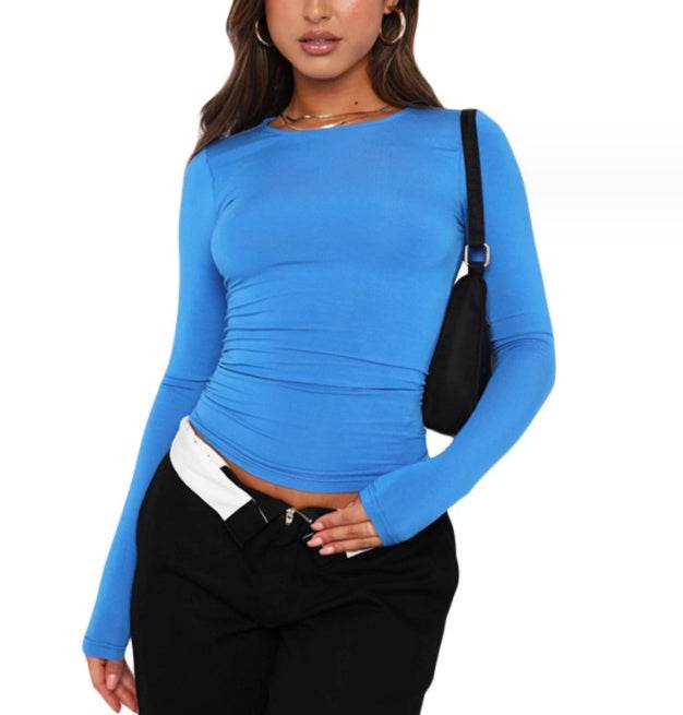 Women's Clothing Fashion Slim Long-sleeved Pullovers Tops Solid Causal Fit Shirts Color76 MuddyStock