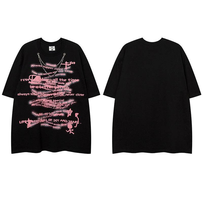 Letter Necklace Short Sleeve T-shirt For Men And Women MuddyStock