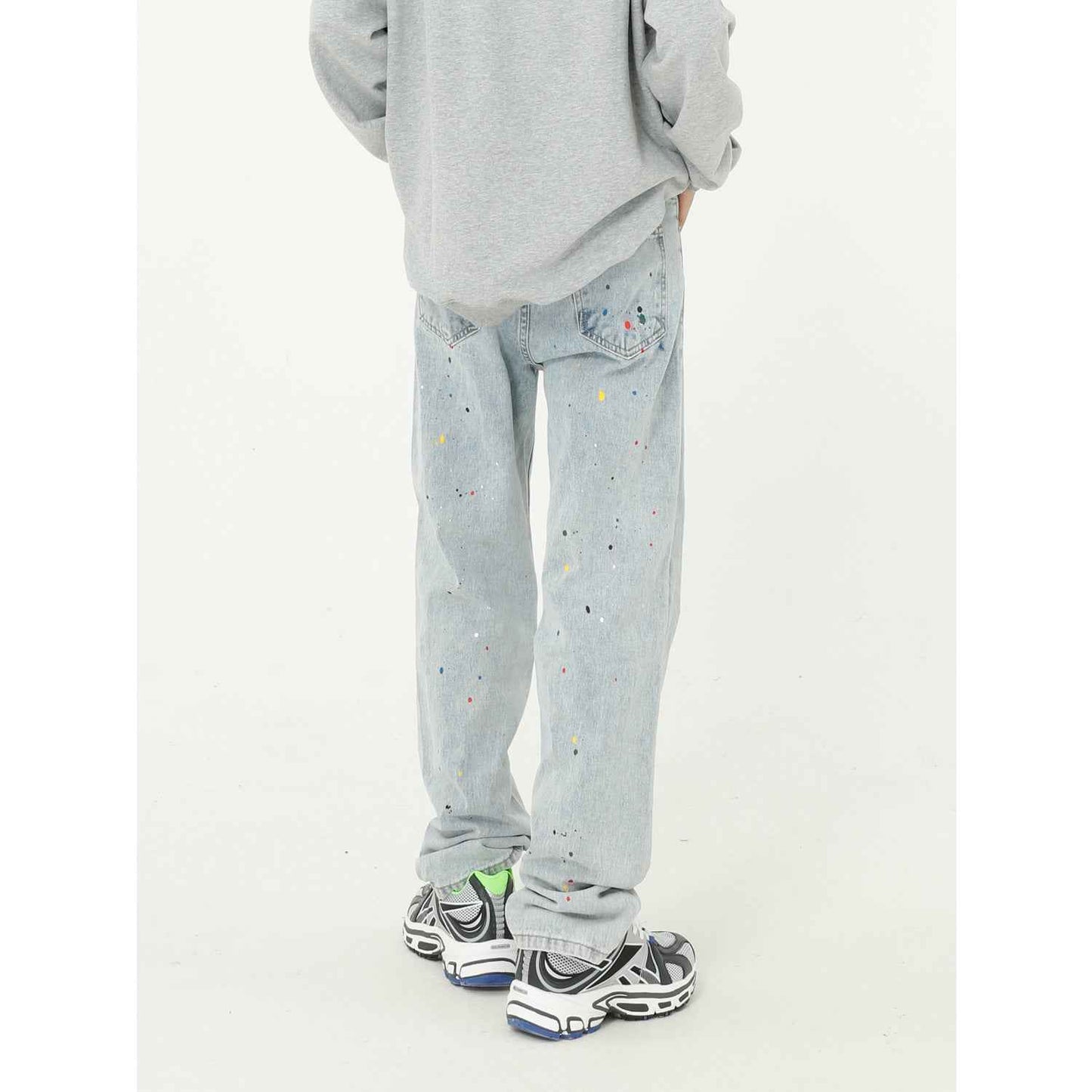 Paint Splash Blue Straight Loose Jeans For Men MuddyStock