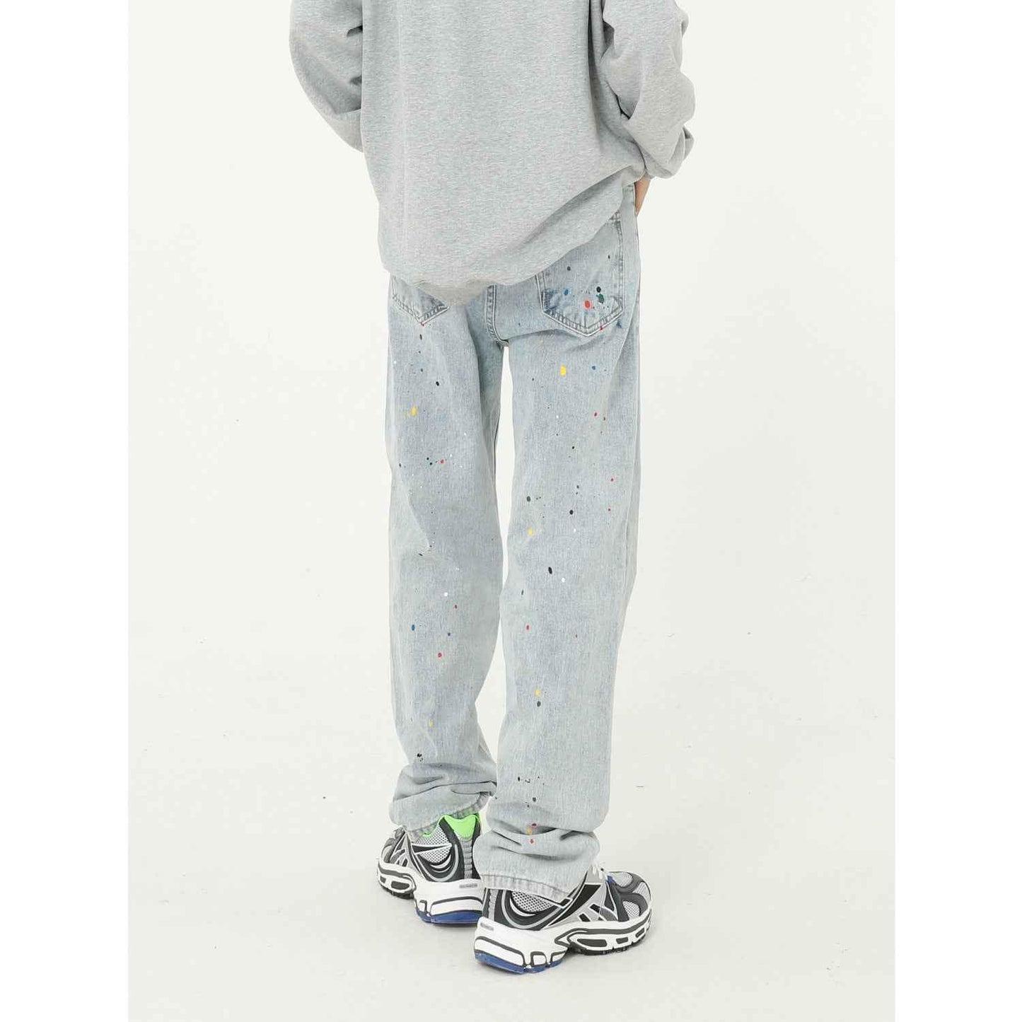 Paint Splash Blue Straight Loose Jeans For Men