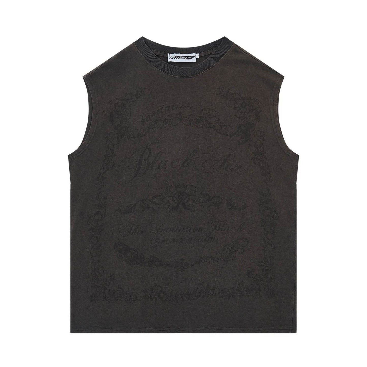 Street Wear Floral Printed Cotton Loose Vest For Men And Women Brown MuddyStock