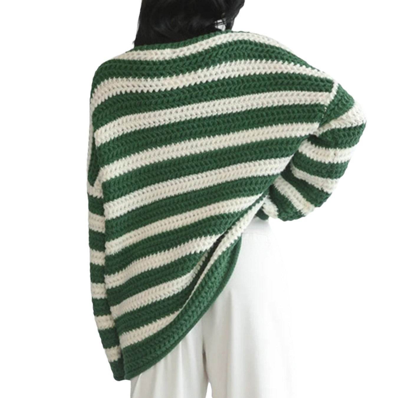 Women's Loose Off Shoulder Striped Long-sleeved Sweater MuddyStock