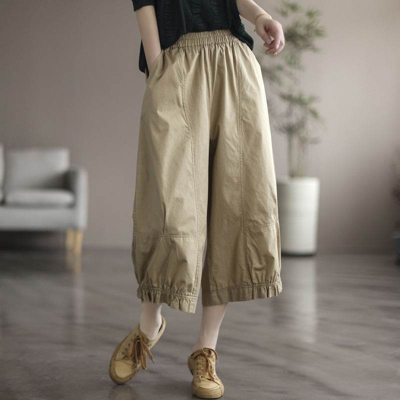 Plus Size All-matching Youthful-looking Wide-leg Pants For Women Khaki MuddyStock