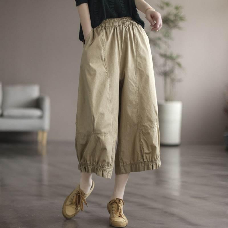 Plus Size All-matching Youthful-looking Wide-leg Pants For Women Khaki