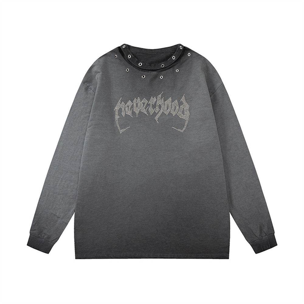 Hollow Round Neck Long Sleeve T-shirt Women Black MuddyStock