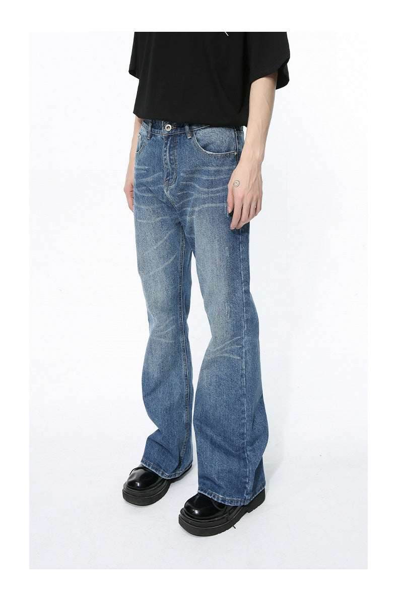 Retro Slimming Water Ripple Slightly Flared Washed Jeans MuddyStock