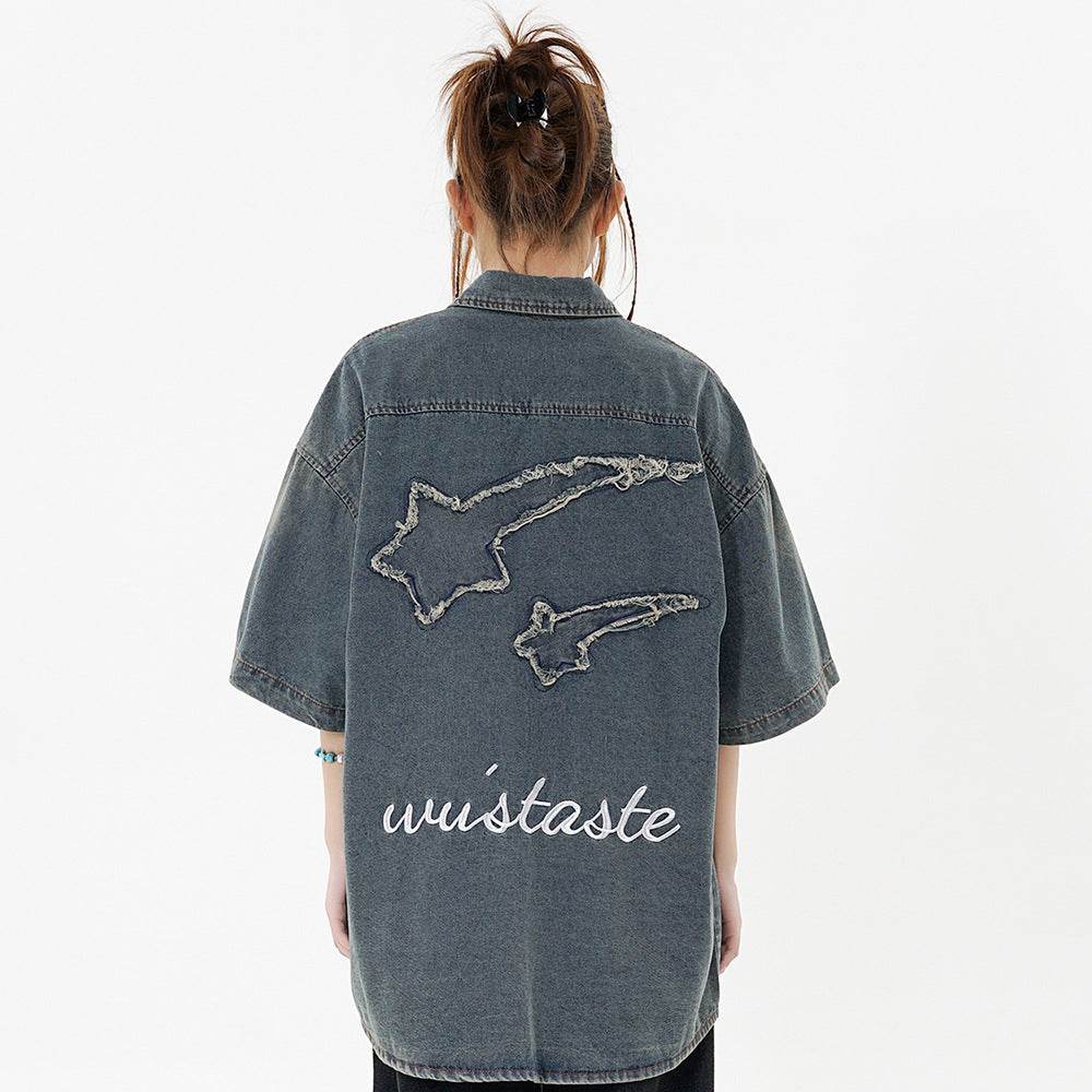 Fashion Punk Denim Short Sleeve Shirt Women MuddyStock