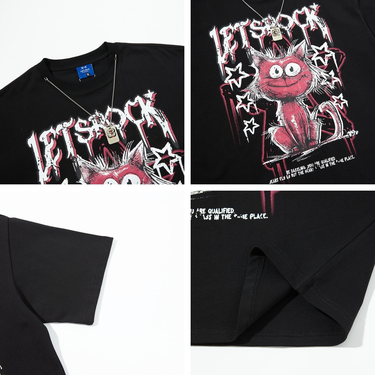 Streetwear Cartoon Cat Graffiti Letter T-Shirt with Necklace For Men And Women | MuddyStock Originals MuddyStock