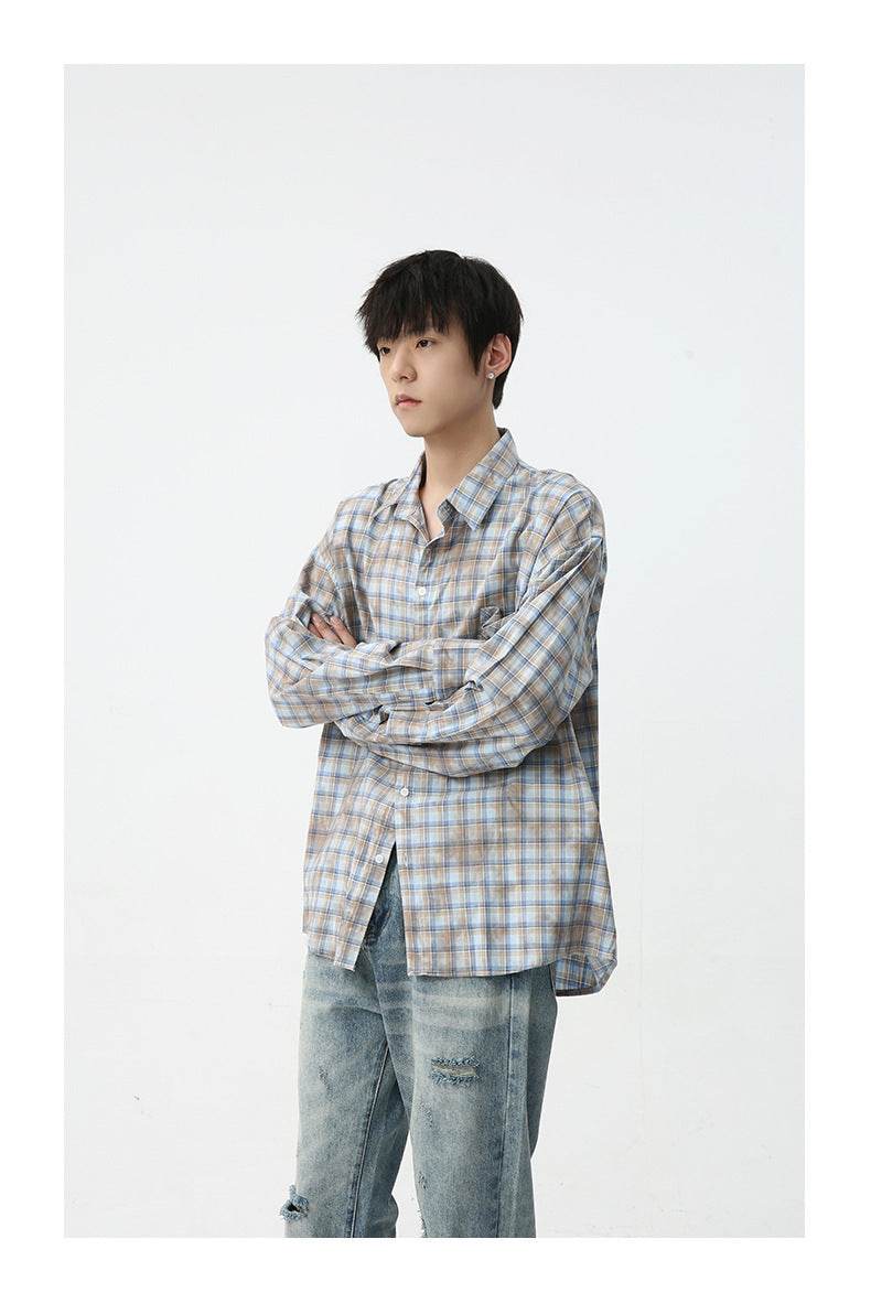 Men's Vintage Tie-dye Plaid Long-sleeved Shirt MuddyStock