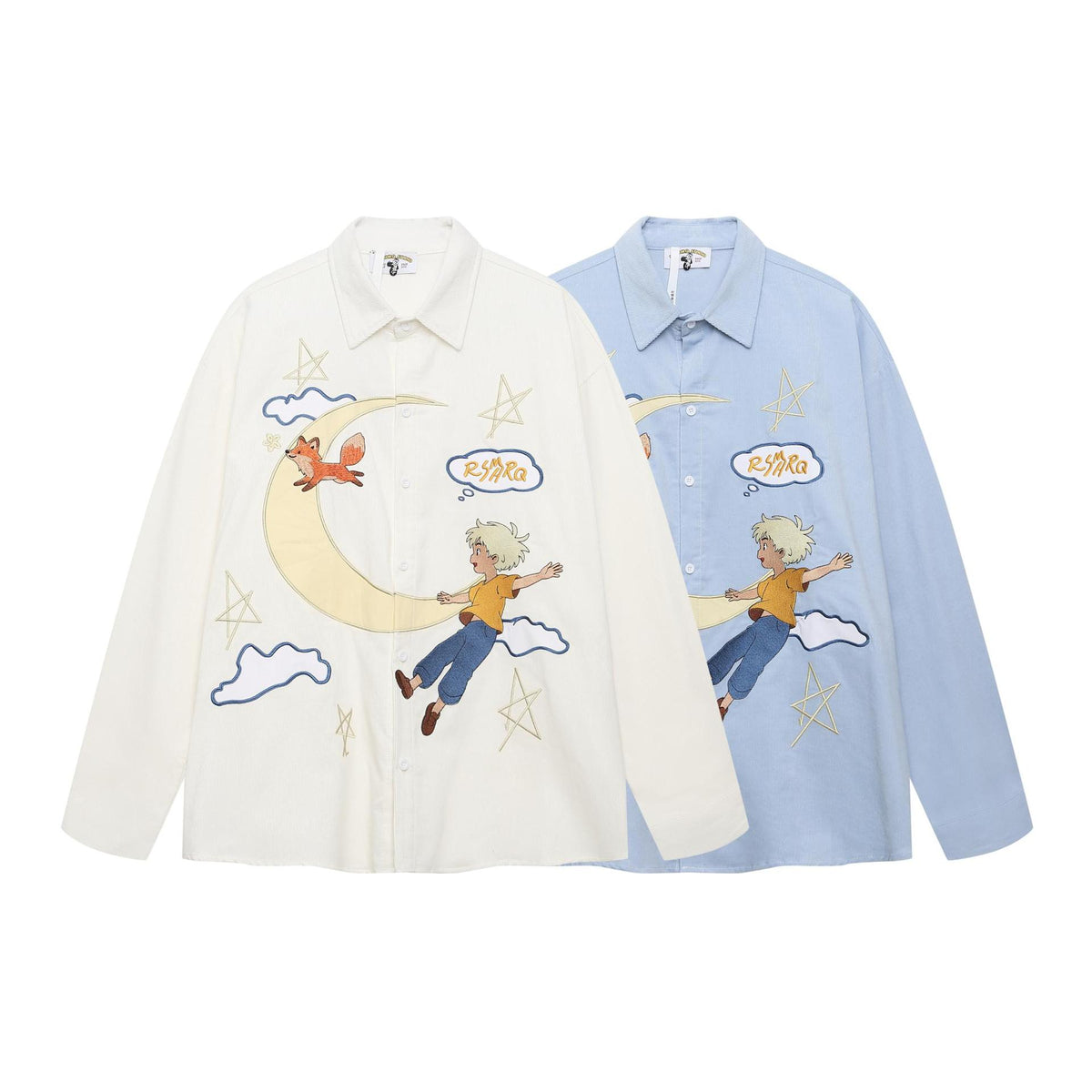 Cartoon embroidered corduroy long sleeved shirt