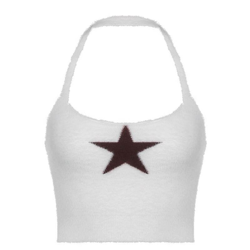 American Star Fur Neck Tank Top For Women White MuddyStock