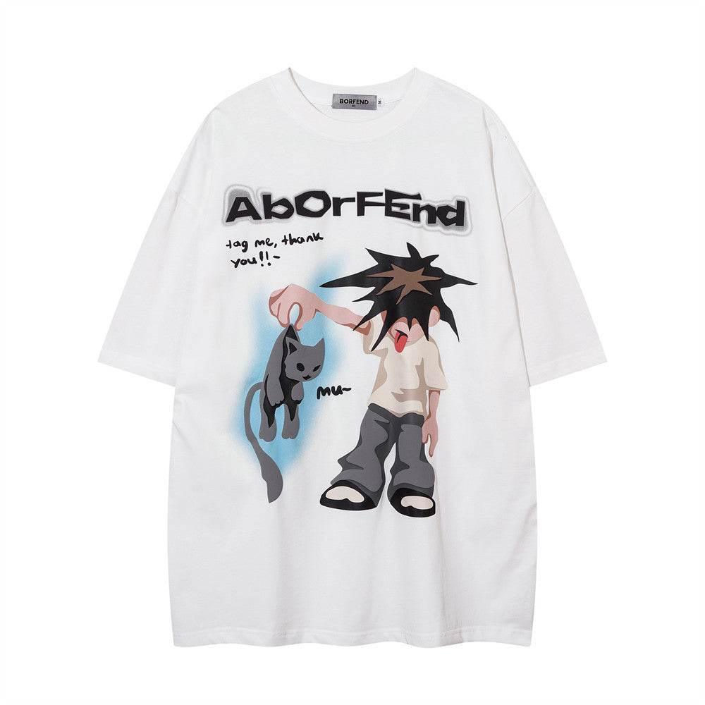 Fashion Cartoon Anime Print Short Sleeve For Men And Women White